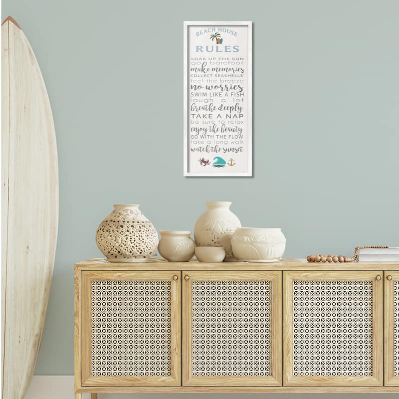 Stupell Fun Activities Beach House Rules Framed Giclee Art Design By Seven Trees Design