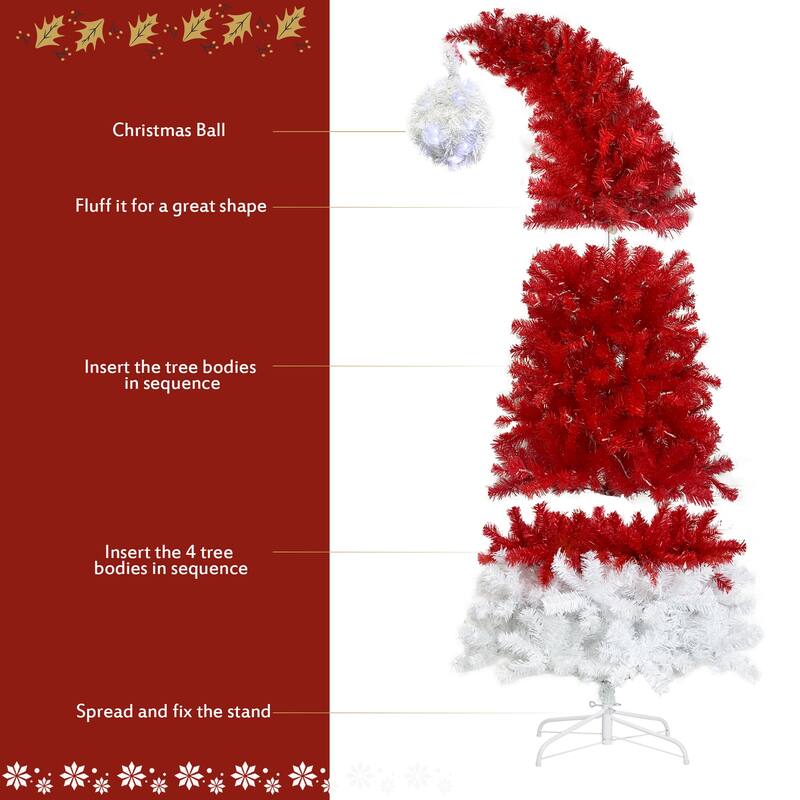 Red Unique Christmas Tree,Bendable Santa Hat Style Christmas Tree - 6Ft
