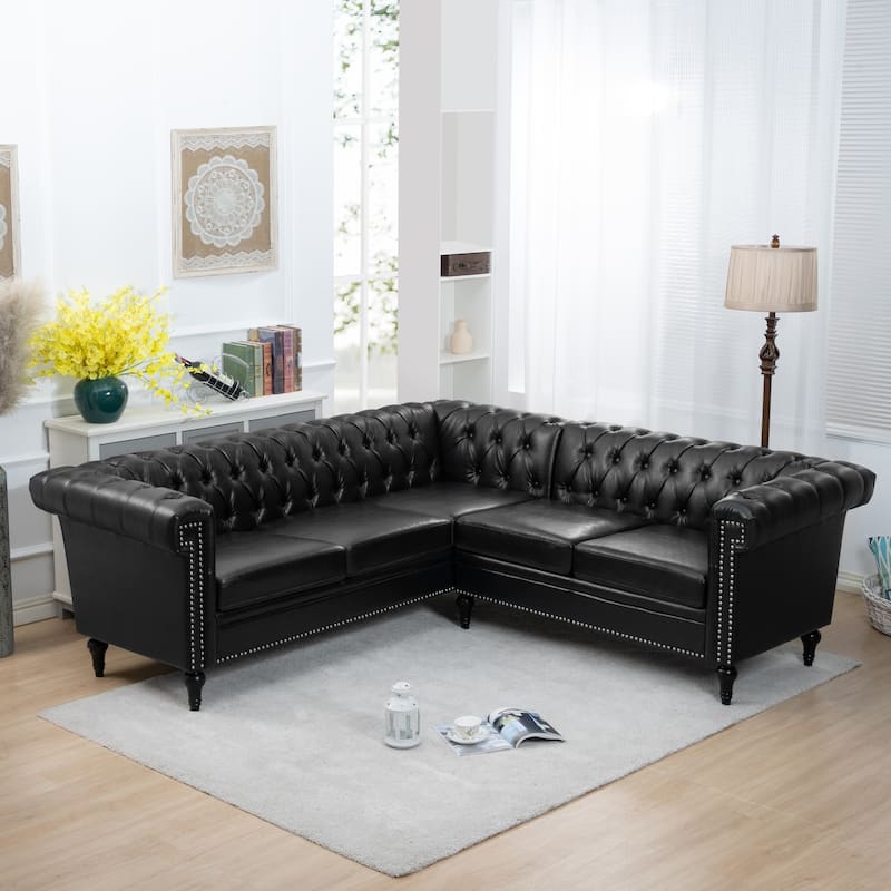 Christopher Knight Home - Clayton Luxurious Sectional Sofa with PU Leather - Black