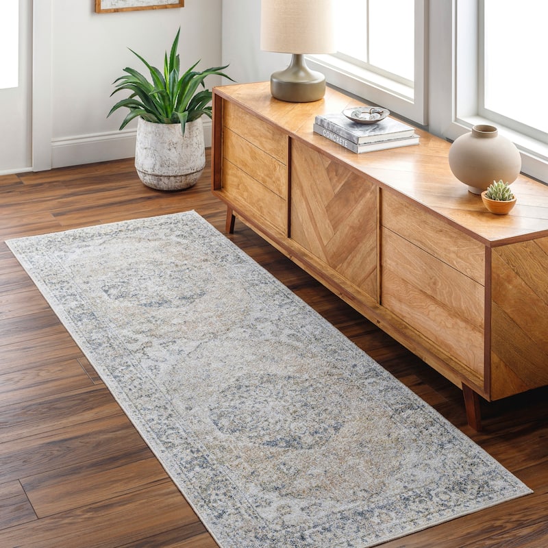 Livabliss Lillian Machine Washable Vintage Area Rug - 5'3" x 7' - Dark Beige
