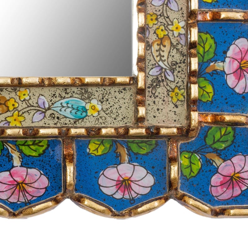 NOVICA Beautiful Arrangement Bronze Gilded Reverse-Painted Glass Wall Mirror