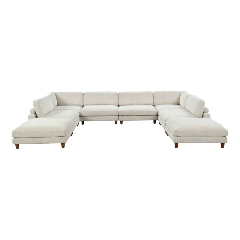 Furniture of America Sienta Modern 8-Piece Corduroy Modular Sectional with 2 Ottomans
