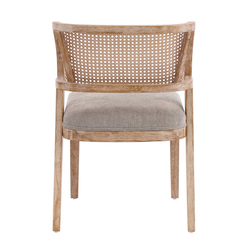 Christopher Knight Home - Upholstered Rattan Back Dining Chair with Curved Wood Frame & Cushioned Seat - 20.87"W