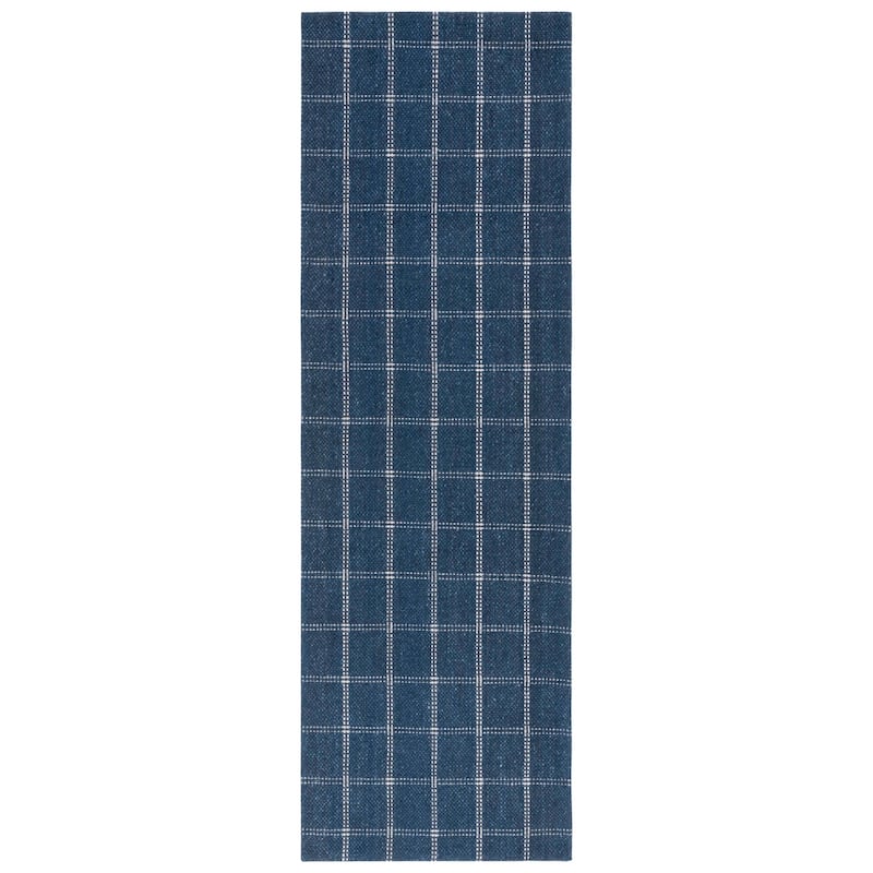 Lauren Ralph Lauren, Handmade Tamworth Check Wool Rug - 2'6" x 12' Runner - Navy