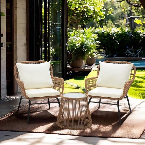 Bezseller 3-Piece Patio Conversation Set, Outdoor Rattan Furniture for Backyard,Balcony