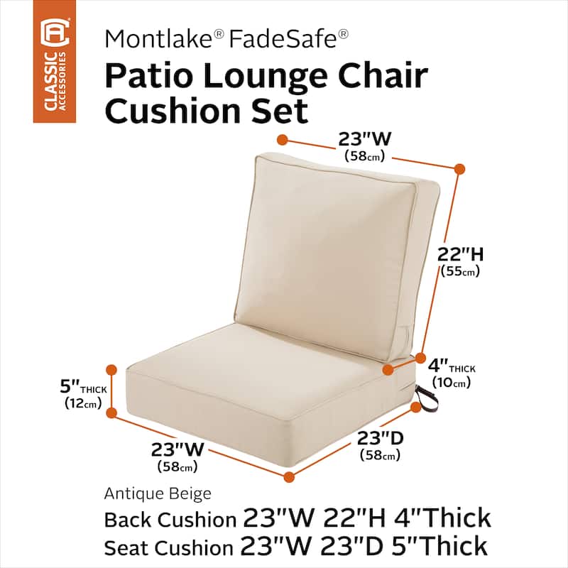 Classic Accessories Montlake FadeSafe Patio Lounge Chair Cushion Set