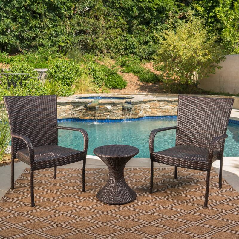 Newport Outdoor 3-Piece Round Wicker Chat Set by Christopher Knight Home