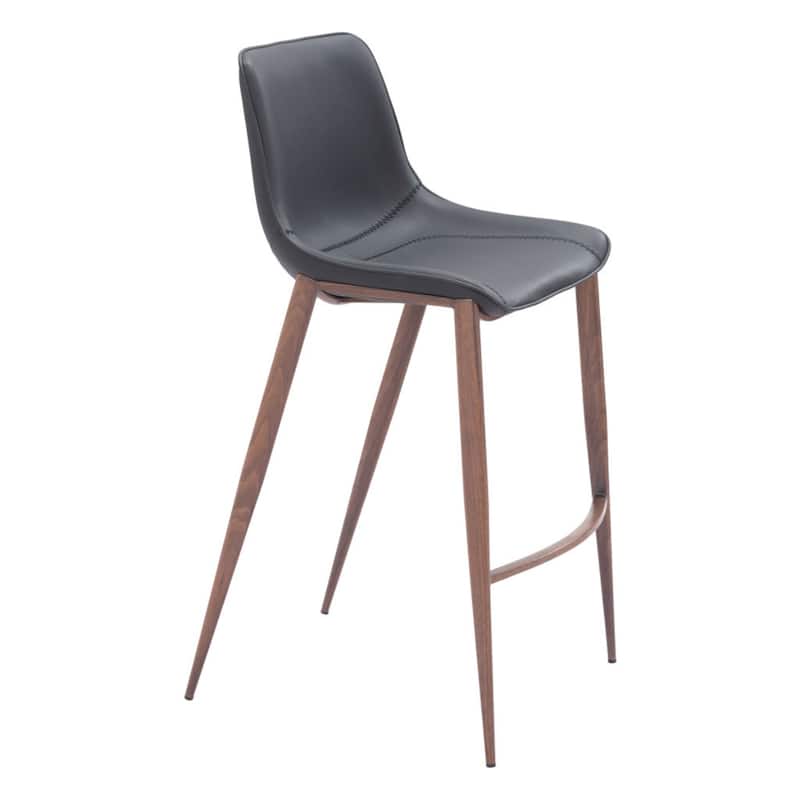 Set of 2 Black Brown Faux Leather 30 Inch Steel Bar Height Chairs - 21.7”x 20.7” x 43.3”