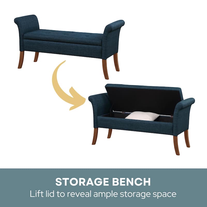 Storage Bench Ottoman - Rectangular Upholstered Seat with Hidden Storage, Comfortable Cushion Top, and Versatile Home Accent