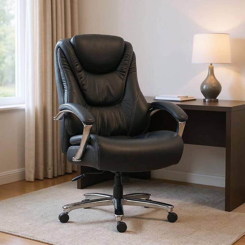 Set of Two Black and Silver Adjustable Height Swivel Rolling Executive Office Chair - Black