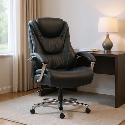 Set of Two Black and Silver Adjustable Height Swivel Rolling Executive Office Chair