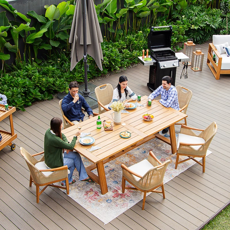 Cambridge Casual Sydney 7-Piece Teak Outdoor Wicker Dining Set with Large Table
