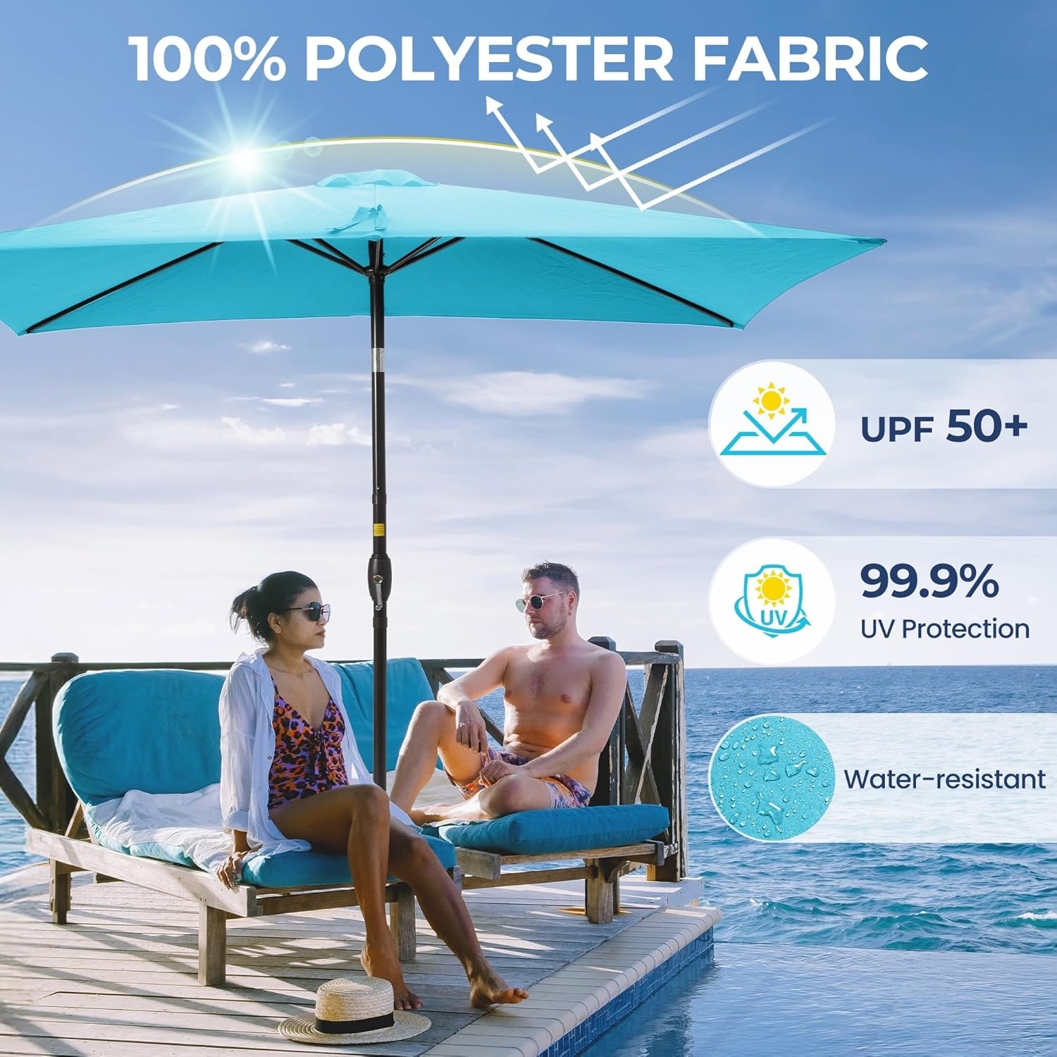 100 uv protected patio umbrella Ayge 6.5x10FT Rectangular Outdoor Table Umbrella w/Push Button Tilt & Crank Rectangle Market Umbrella Protection for Garden,Deck,Lawn,Yard & Pool,Beige : Patio, Lawn & Garden dyed polyester fabric Large Patio Umbrellas for Outdoor