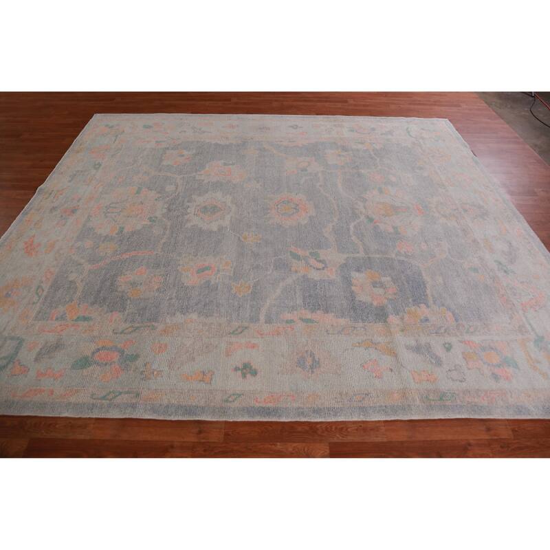 Hand Knotted Oriental 100% Wool Carpet Transitional All-Over Navy Blue & Blues Oushak Area Rug - 9' 4'' X 8' 1''