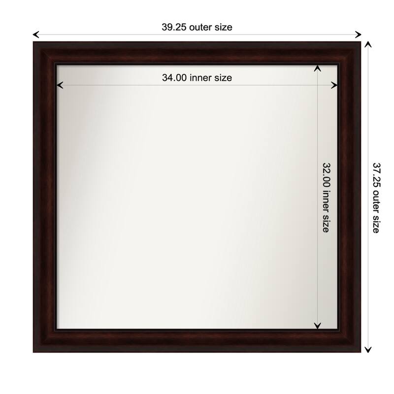 Coffee Bean Brown Framed Non-Beveled Custom Wall Mirror, Bathroom Vanity Mirror - Outer Size: 39.25 x 37.25