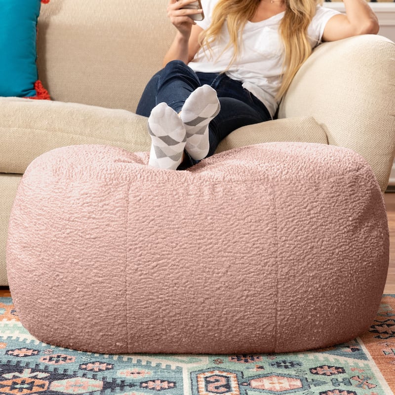 Jaxx Ellis Pouf - Modern Shearling Faux-Lamb Plush Fleece Ottoman - Oval - Pink