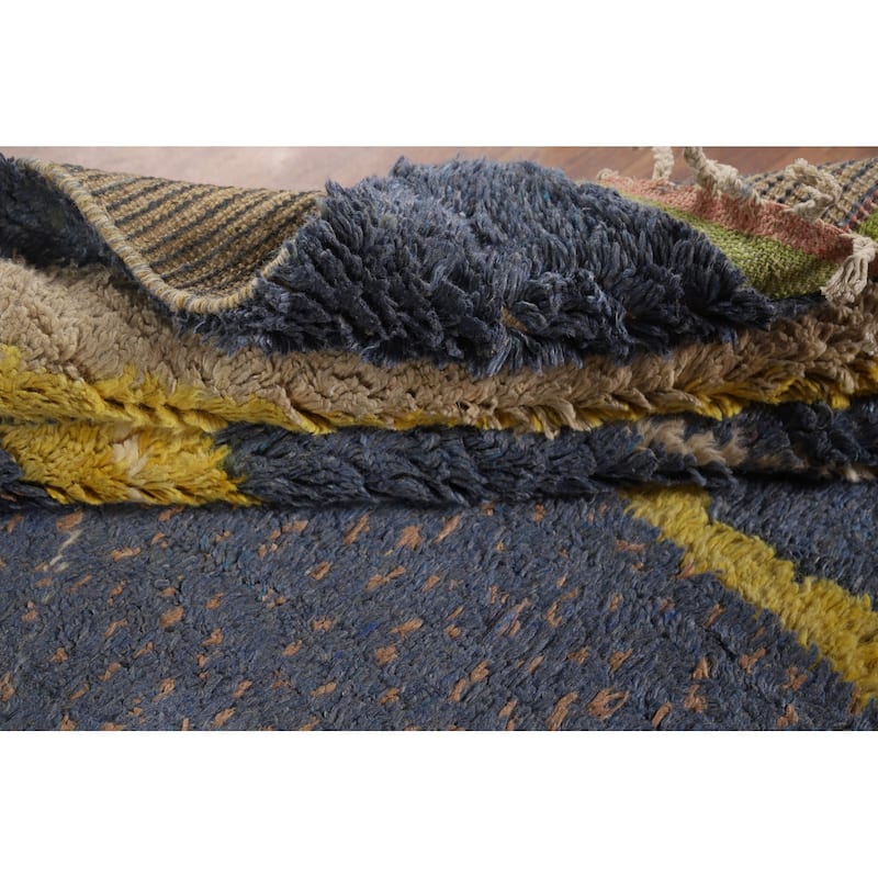 Blue Moroccan Oriental Area Rug Hand-Knotted Wool Carpet - 7'2" x 10'7"