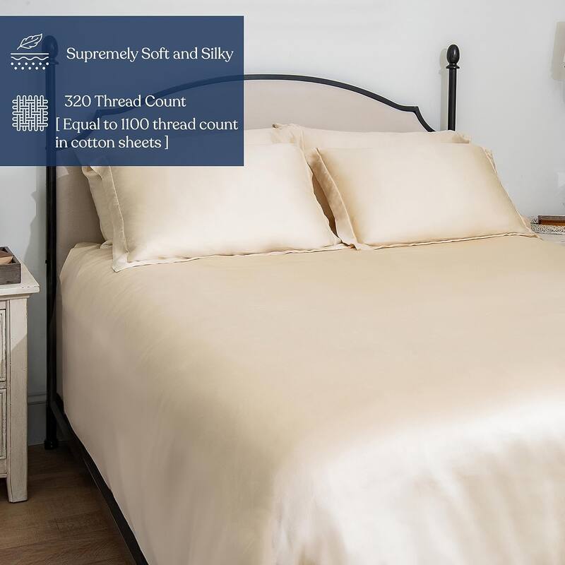 Delara 100% Eucalyptus Lyocell Tencel Fitted Sheet & Pillowcases, Naturally Cooling, Moisture-Wicking, Smooth & Breathable