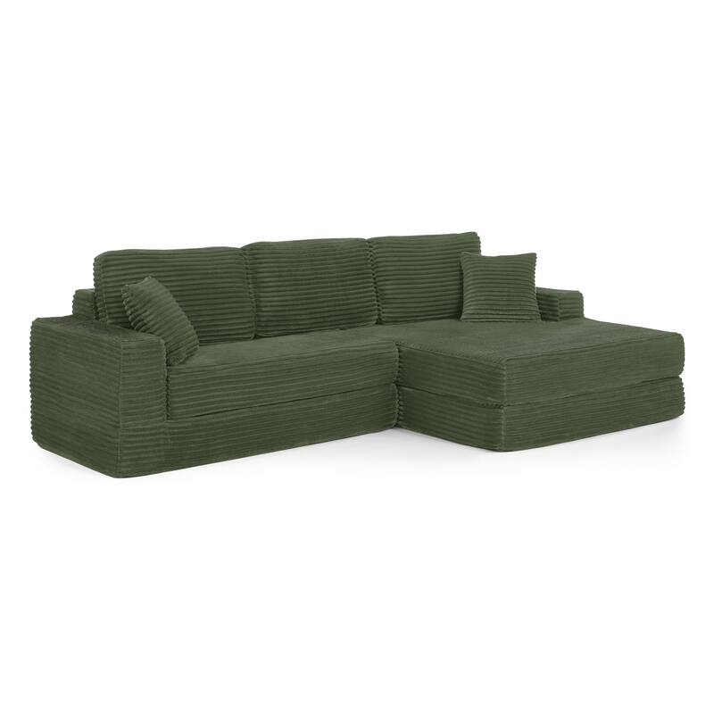 112.6" Corduroy L-Shaped Modular Sectional Sofa with Sleeper (Right)