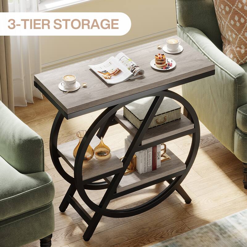 End Table Set of 2, 3-tier Narrow Side Table with Storage for Living Room - 11.8" D x 25.59" W x 26.18" H