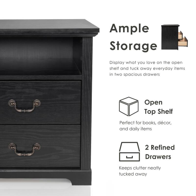 247 Shop At Home Marie 2-Drawer Nightstand with Open Storage Shelf