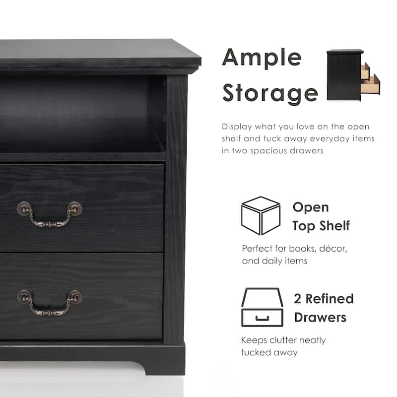 247 Shop At Home Marie 2-Drawer Set of 2 Nightstands with Open Storage Shelf