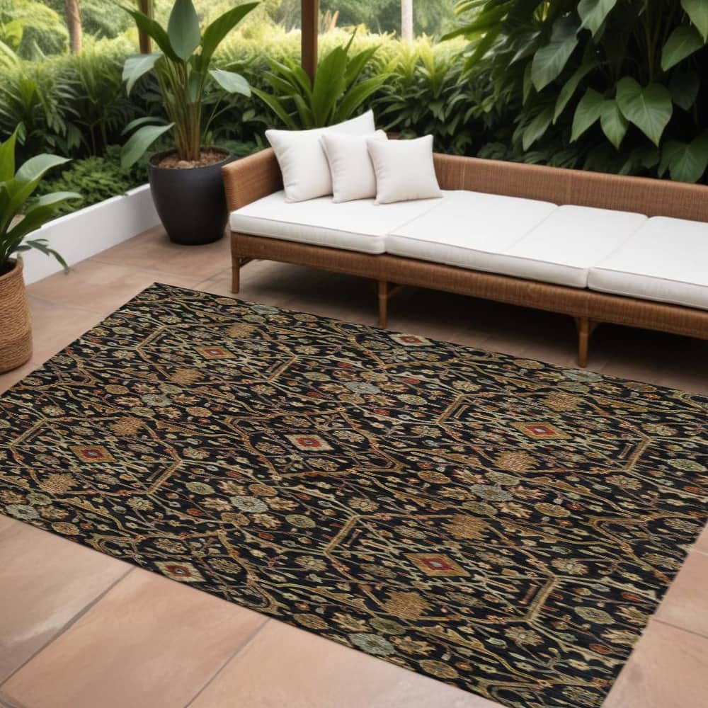 HomeRoots Floral Transitional Rectangle Outdoor Rug