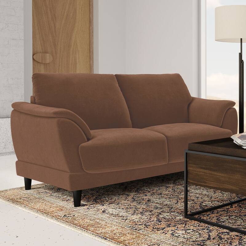 Velvet Upholstered Loveseat with Wooden Tapered Legs in Rust