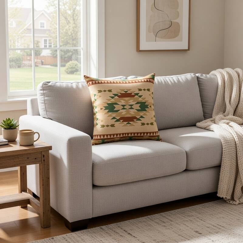 Kip 18 Inch Throw Pillow, Geometric Southwest Motifs, Natural Brown Finish