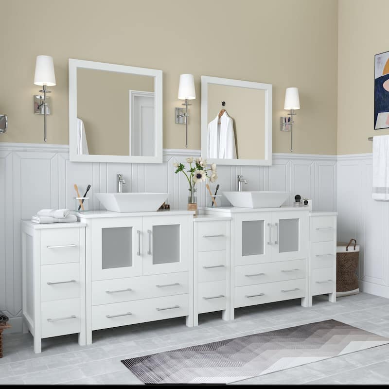 Vanity Art 96-inch Double Sink Bathroom Vanity Set with Engineered Marble Top and Free Mirror - 96 x 18.5 x 36 Inches