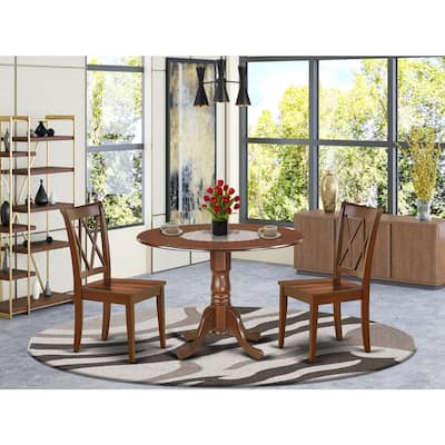 Round Dining Table Set with Chairs - 42 Inch Kitchen Table & 2 Dining Chairs - Mahogany Finish