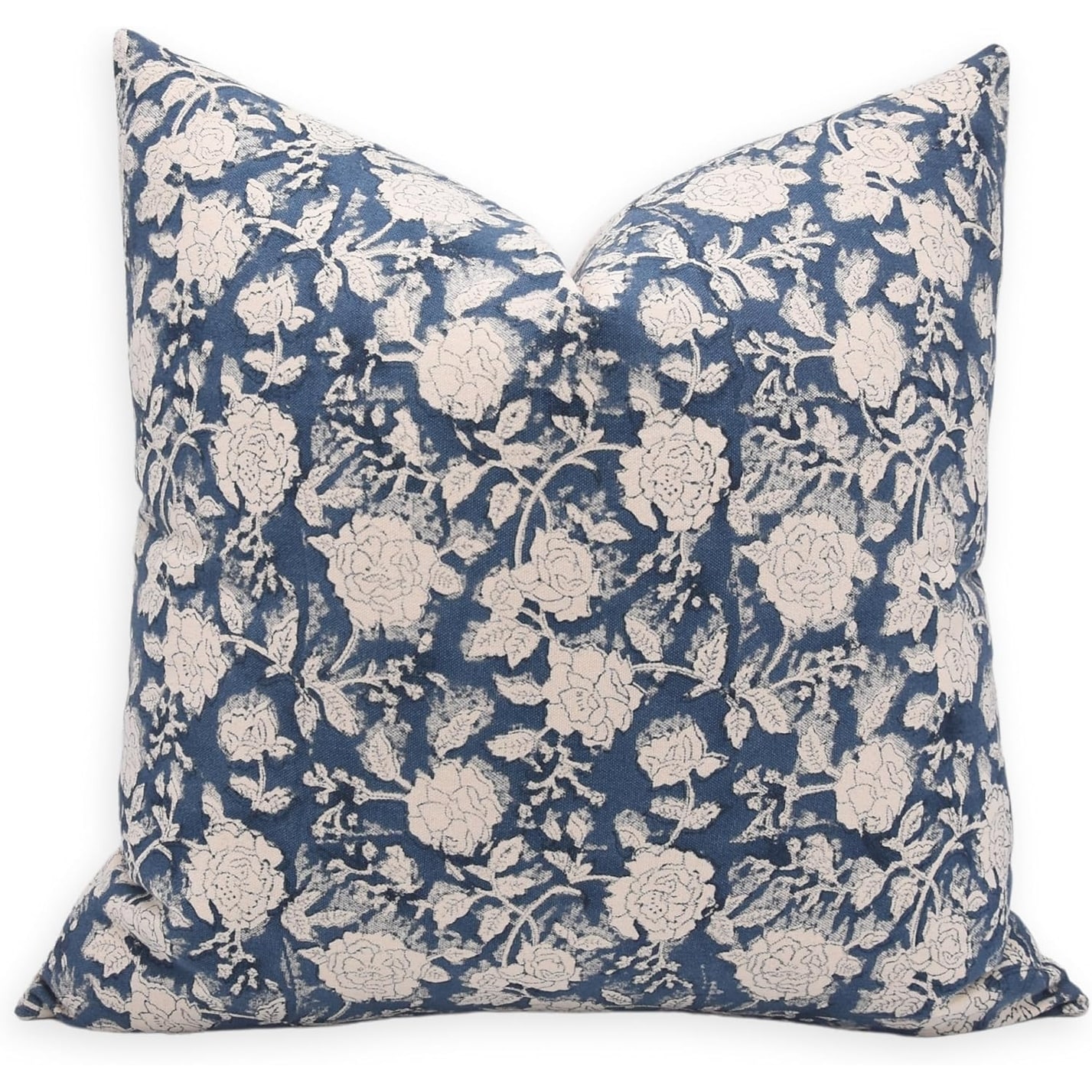 Fabdivine Blue Block Print Cotton Handmade Accent Cushion or Pillow Cover Accent, Rameshwaram