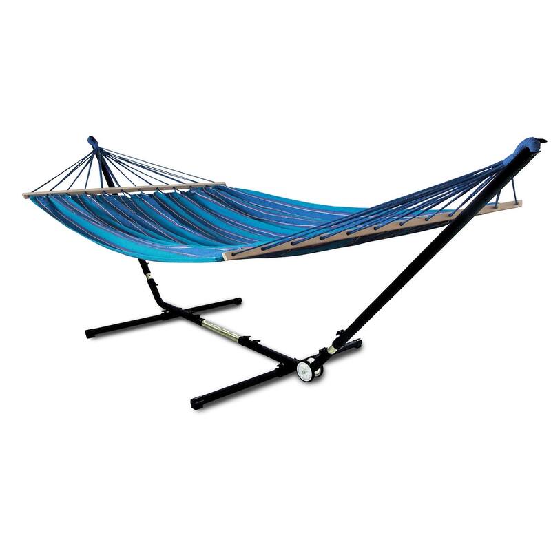 Hammaka Adjust To Fit Stand with Woven Hammock With Spreader Bar Combo - Blue