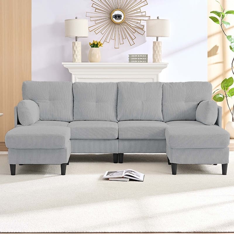 Mixoy Corduroy U-Shape Modular Convertible Sectional Sofa,Upholstered 4-Seater Sofa Couch with Movable Ottoman