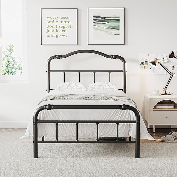 Heavy-Duty Anti-Wobble 14 Inch Bed Frame With Wavy Art