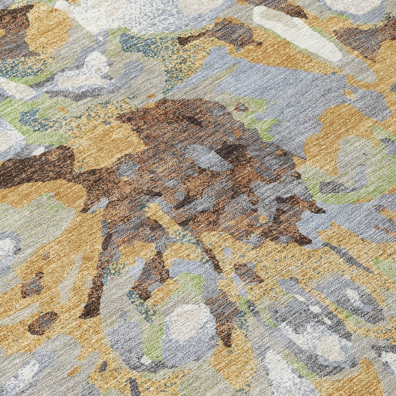 Machine Washable Indoor/ Outdoor Abstract Floral Chantille Rug