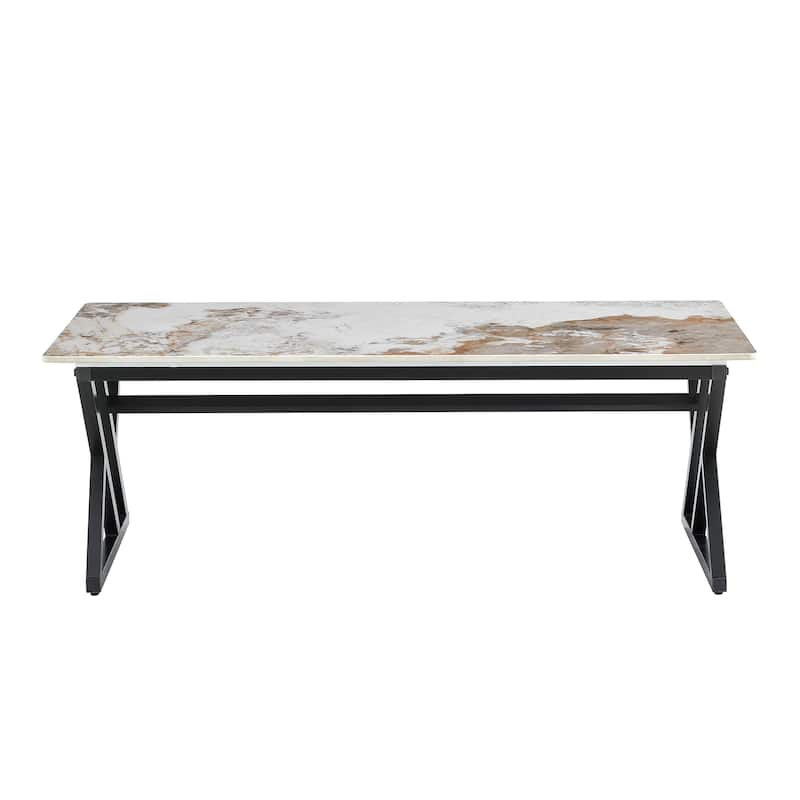 Roomfitters Rock Slab Coffee Table with Gold Metal Legs, Smooth Marble Surface for Modern Living Spaces