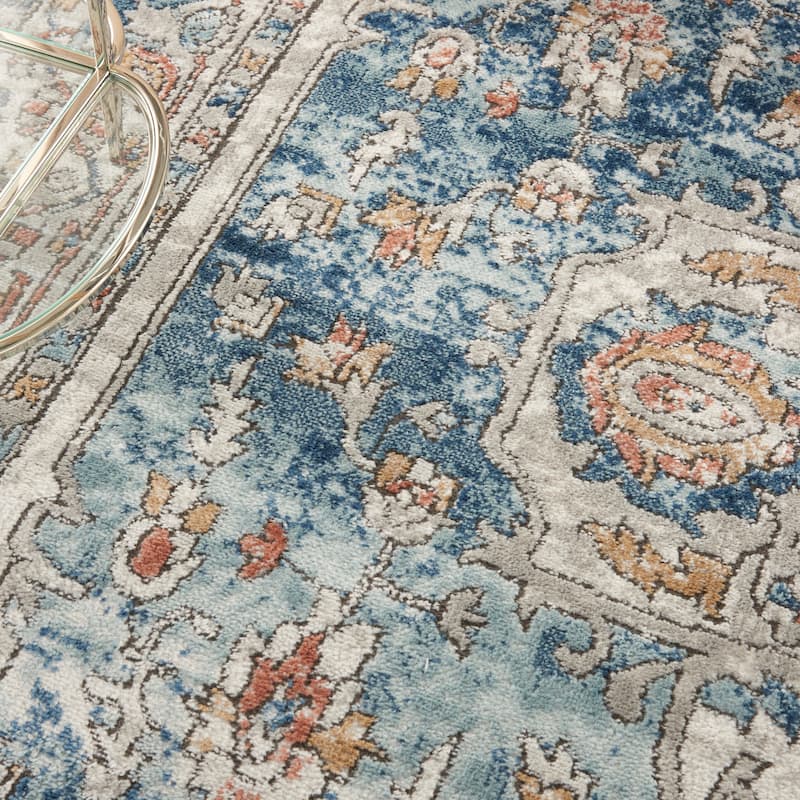 Nourison Concerto Vintage Blue Distressed Medallion Area Rug