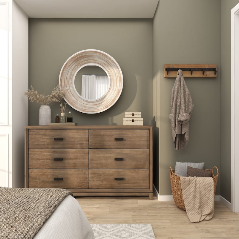 Wooden Room Wall Mirror with White Wash Effect - Cream - Roche River Decor