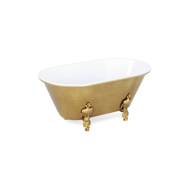 Claw-Foot Tub with Fleur de Lis Decoration - 12" - Gold and White