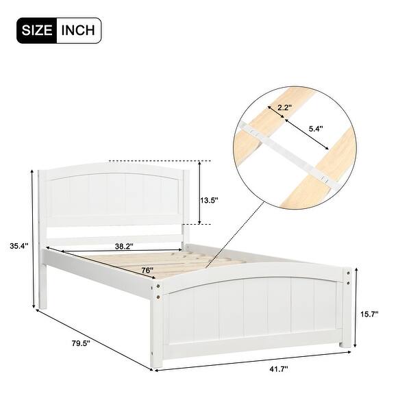 dimension image slide 0 of 3, Modern Simple Wood Platform Bed Frame with Headboard, Footboard and Wood Slat Support for Bedroom No Box Spring Needed