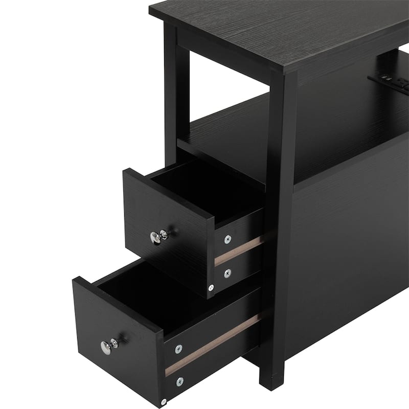 Modern Wood End Table with Charging Station