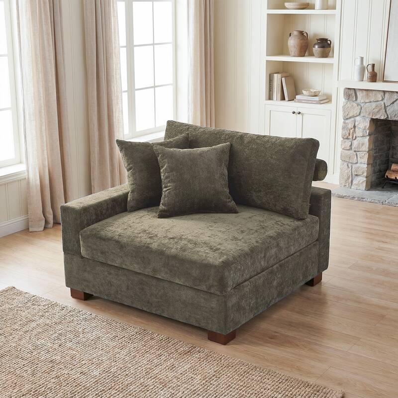 Plush Chenille Single Modular Sectional Sofa Chaise with Pillows