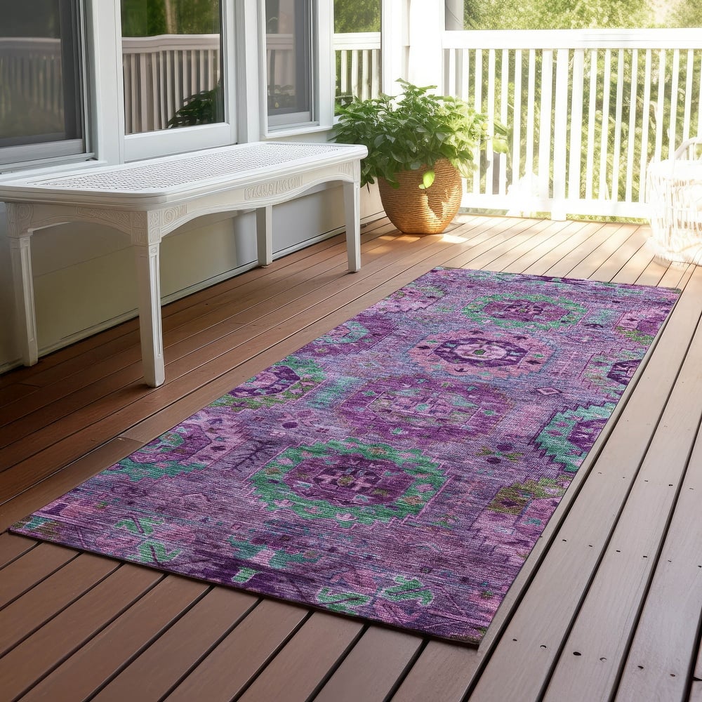 Machine Washable Indoor/ Outdoor Boho Vintage Chantille Rug