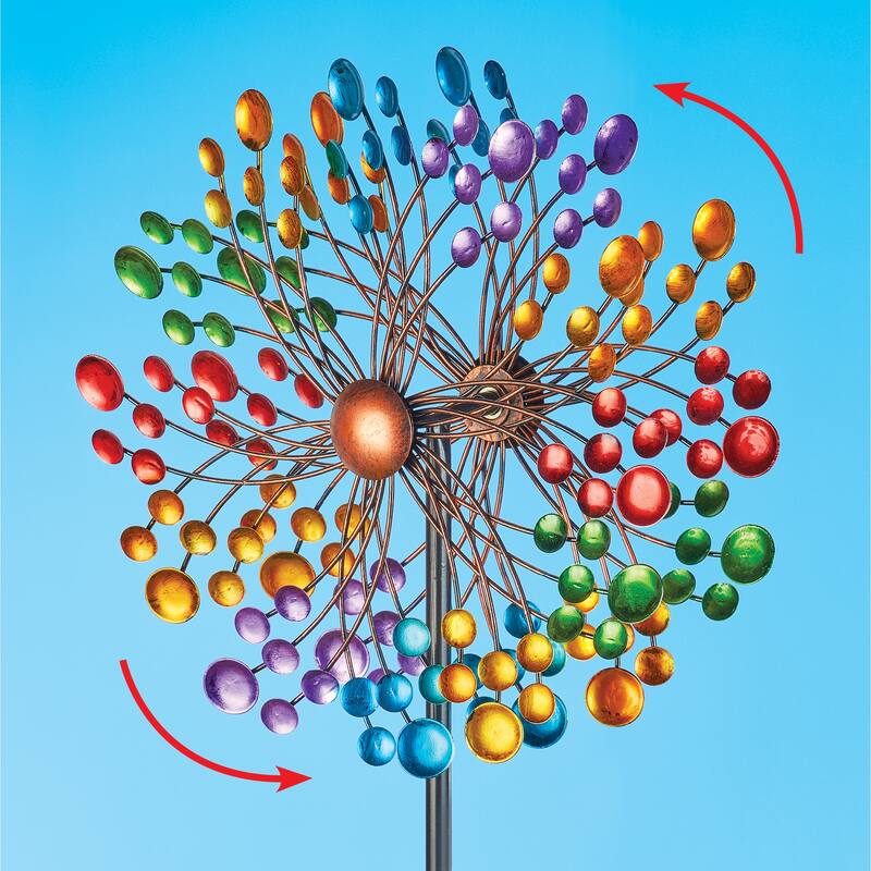 Vibrant Double-Sided Rainbow Metal Wind Spinner Lawn Stake - 16.500 x 15.000 x 3.500