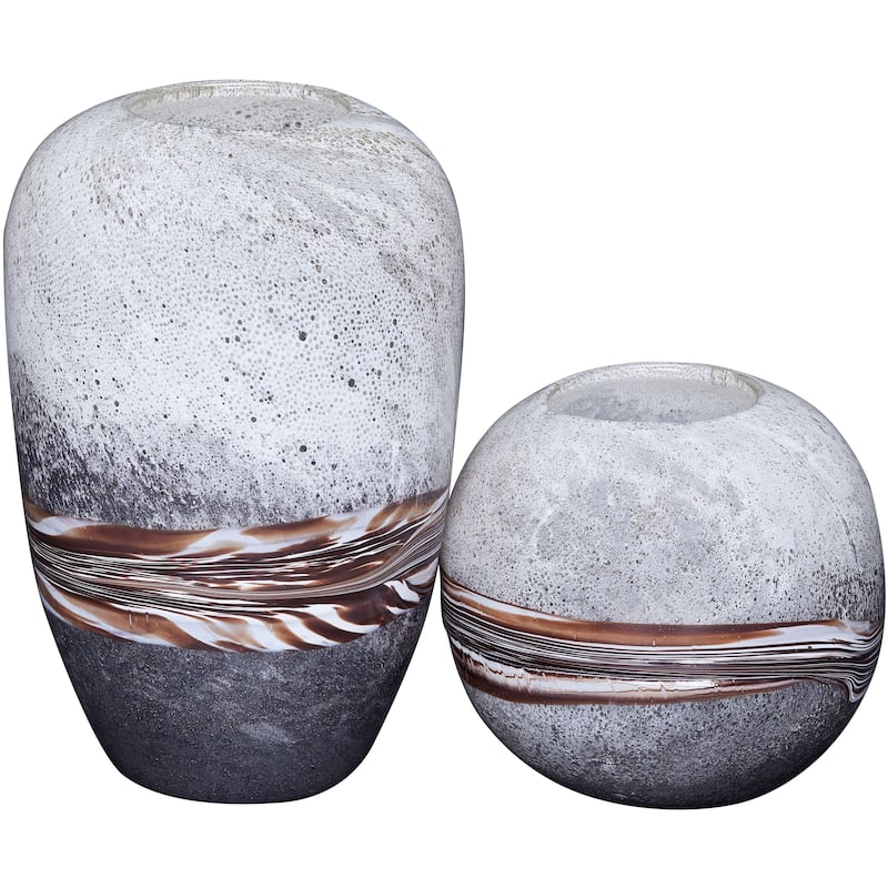 Ombre Brown Handblown Glass Set of Two Modern Decorative Vases