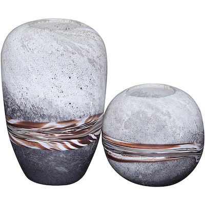 Ombre Brown Handblown Glass Set of Two Modern Decorative Vases
