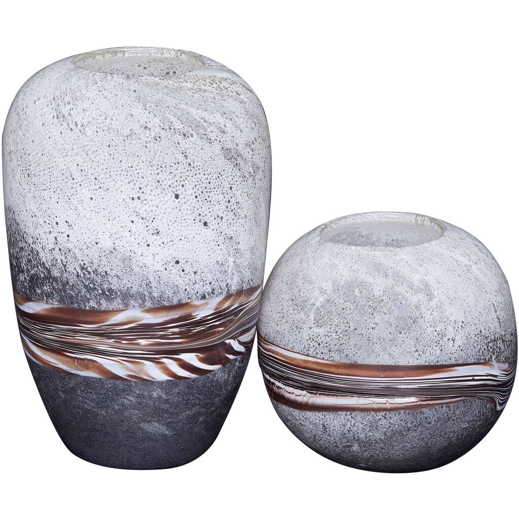Ombre Brown Handblown Glass Set of Two Modern Decorative Vases