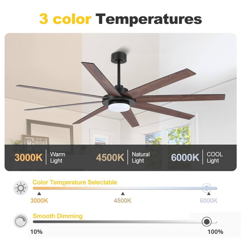 60 in. Indoor 8 Wood Blades Ceiling Fan with LED light and remote