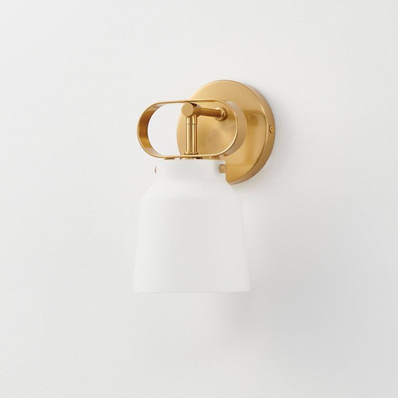 KAWOTI H9.3" Brushed Gold Wall Sconce with Matte White Glass Shade - W5.2" * E6" * H9.4"